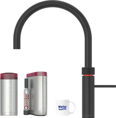 Produktbild von Quooker Fusion Round schwarz & COMBI Reservoire & kühles sprudelndes Wasser CUBE