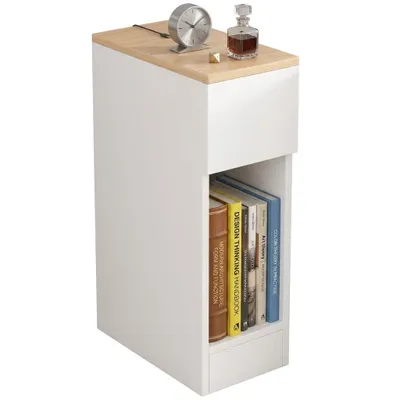 Obrázek produktu pro Úzký noční stolek se zásuvkou ve skandinávském stylu moderní bílý 60 cm