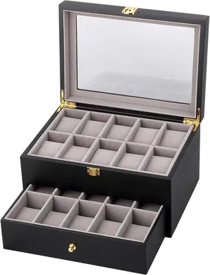 Produktbild von Famanu Uhrenbox 2 Lagen Organizer Schmuck - Praktischer Glasdeckel - Für Herren