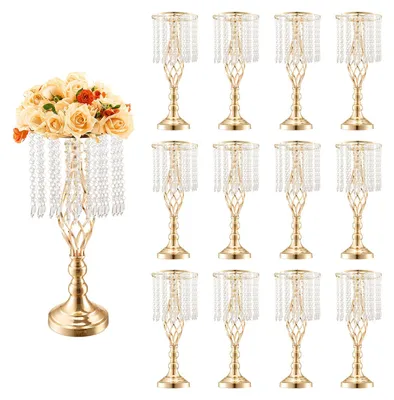 Produktbild von VEVOR 10PCS 55cm/21.65” Hohe Kristall Hochzeitsblumenständer, Metall Hochzeitsmittelstück Vase, Gold Blumenhalter Florale Ausstellungsständer für Tische Hochzeitsdinner Party, Zeremonie Geburtstagsveranstaltung Nachbildung, 50 cm, 12 Stück