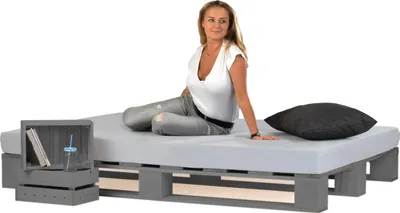 Produktbild von sunnypillow Palettenbett aus Holz Holzbett 200x200 cm Grau Massivholzbett Bett aus Paletten Palettenmöbel Fichte europalette Anthrazit 80 90 100 120 140 160 180 200 220 240 x 200 cm