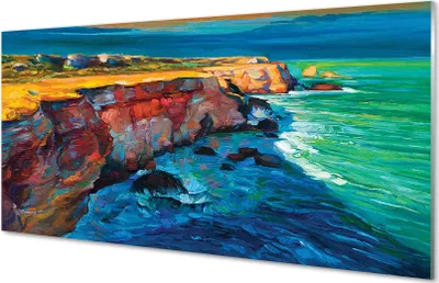 Produktbild von Glasbilder 120x60 Wandkunst Felsen Meer Himmel