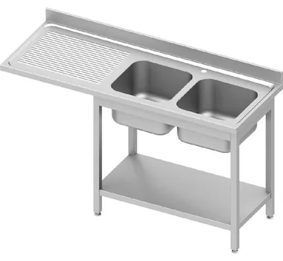 Productafbeelding van Spoelbak ECO met afvoer en opstand, afmetingen 1600x700x900mm - 2 spoelbakken aan de rechterkant - AK