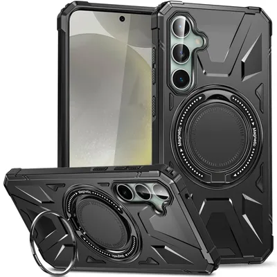 Obrázek produktu pro Pouzdro pro Samsung Galaxy S24 kompatibilní s MagSafe, robustní ochrana pouzdro s magnetickým prstencovým stojánkem černé