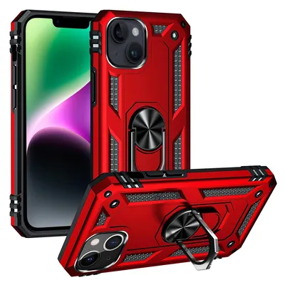 Produktbild von Conie Outdoor Schutzhülle für iPhone 15 Tasche Silikon Hard Case Cover Hülle mit Halter Ständer in Rot