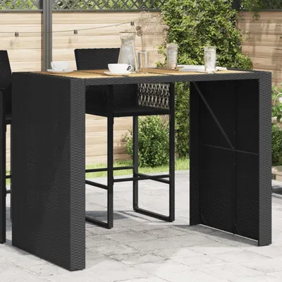 Produktbild von ZMH Garten-Bartisch mit Holzplatte Schwarz 145x80x110 cm Polyrattan
