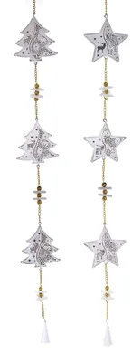 Deko-Hänger Baum-Set 2er, 60 cm, Holz/Metall, weiß, Tannenzapfen