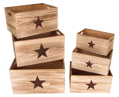 Produktbild von Deko-Holzkästen Stern 6er-Set Holzkiste Aufbewahrungskiste Aufbewahrungsbox Deko