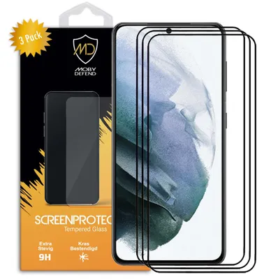 Productafbeelding van 3-Pack MobyDefend Screenprotectors - Geschikt voor  Samsung Galaxy S21  -  Screensavers Met Zwarte Randen - Gehard Glas