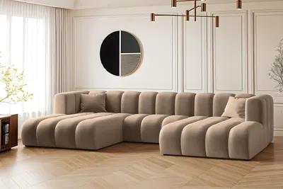 Zdjęcie produktu dla Sofa narożna w kształcie litery U, Sofa Grand modułowa z tkaniny Salvador Ciemnobeżowy