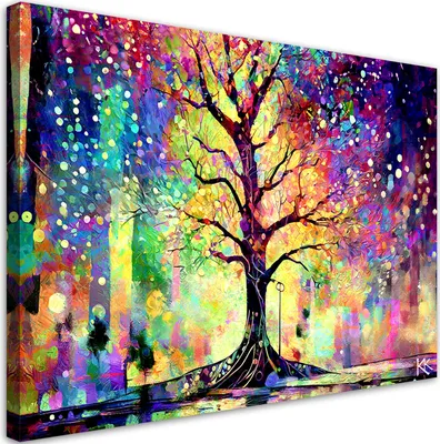 Produktbild von Leinwandbild Bunt Baum 100x70 Feeby Violett bild für die wand bereit zum aufhängen