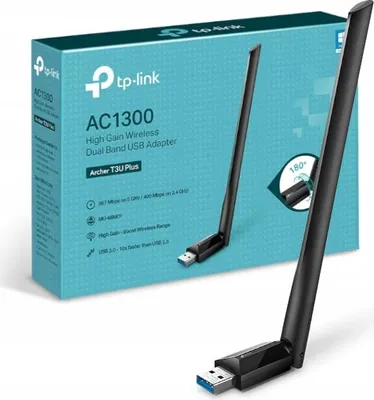 Produktbild von TP-Link AC1300-High-Gain-Dualband-USB-WLAN-Adapter, Kabellos, USB, WLAN, Wi-Fi 5 (802.11ac), 867 Mbit/s, Schwarz