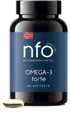 Image de NFO Omega 3 Forte capsules, huile de poisson 1000 mg, EPA + DHA + vitamine E, forme triglycéride, 60 softgels
