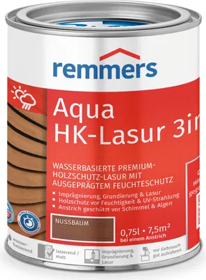 Produktbild von Remmers Aqua HK-Lasur 3in1 nussbaum (RC-660) 0,75 l, Holzlasur