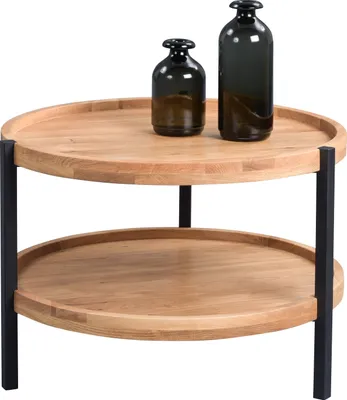 Produktbild von Couchtisch Alva 2 in braun - Wildeiche massiv, Metall - D=65cm, H=46cm