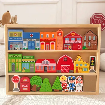 Obrázok produktu pre Tooky Toy Drevená sada budov a postáv City