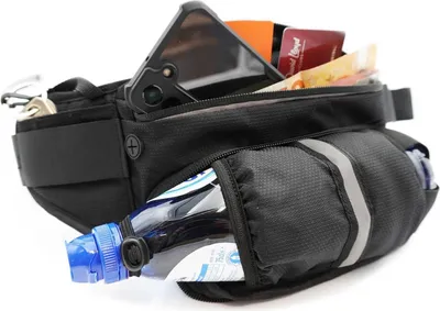 Produktbild von Dutch Shield - Laufgürtel mit Flaschenhalter – Running Belt mit Trinkflasche – Hüfttasche zum Wandern – Lauftasche – Laufgürteltasche – Sport Zubehör - Schwarz
