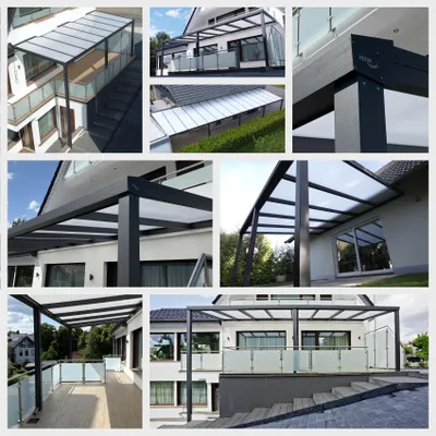 Produktbild von Terassenüberdachung | Bausatz inkl. opale Hohlkammerplatten | integriertes Dachrinnen-System | pulverbeschichtetes Aluminium | Farb- und Größenauswahl | Wandmontage | 700x350cm (BxT) | anthrazit