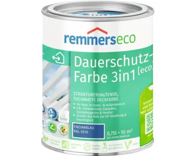 Produktbild von Remmers Dauerschutz-Farbe 3 in 1 [eco] enzianblau RAL 5010 750 ml