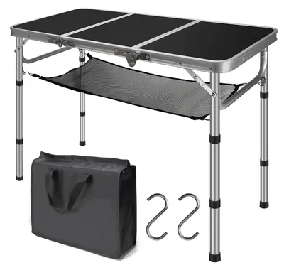 Image de Table pliante de camping portable, réglable en hauteur et avec filet (90 x 40 cm)