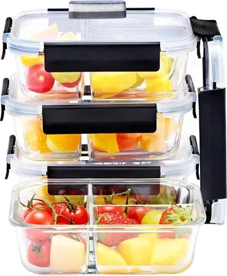 Produktbild von Glas Meal Prep Behälter mit Deckel für Overnight Oats und Verschluss.