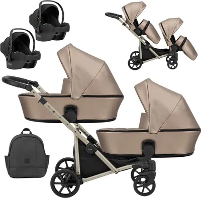 Produktbild von Kunert BRAV DUO 3in1  Doppelkinderwagen in Cappuccino mit Gelrädern und Champagnerrahmen