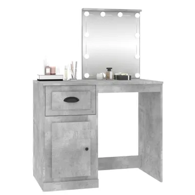 Produktbild von vidaXL Schminktisch mit LEDs Betongrau 90x50x132,5 cm Holzwerkstoff