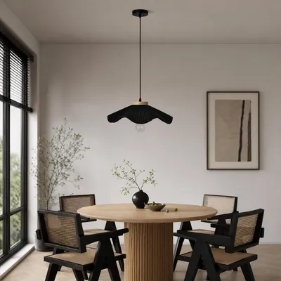 Produktbild von MinteVolt Hängelampe Ø40cm Pendelleuchte Schwarz Stoff Japandi Boho Wohnzimmer