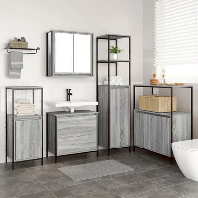 Produktbild von Möbel 5-tlg. Badmöbel-Set Grau Sonoma Holzwerkstoff - Badezimmer 3328372