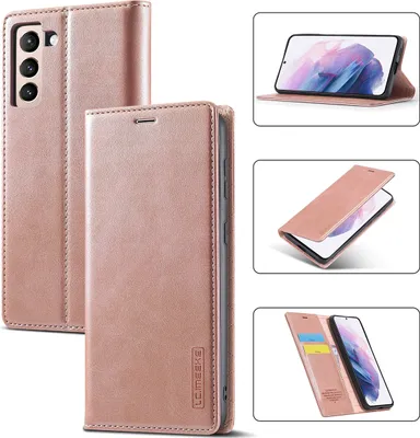 Obrázek produktu pro Galaxy S21 FE 5G Kožené pouzdro s funkcí stojánku a držákem karet, peněženkový design pouzdro pro Samsung Galaxy S21 FE 5G Růžový