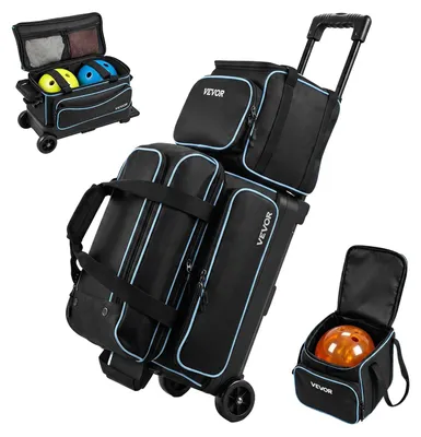 Produktbild von VEVOR Bowlingballtasche, 2-Ball-Doppelroller-Bowlingtasche mit Rädern, mit einem separaten Fach für Schuhe (bis US-Größe 16) und übergroßer Zubehörtasche, ausziehbarer Griff bis 1050 mm