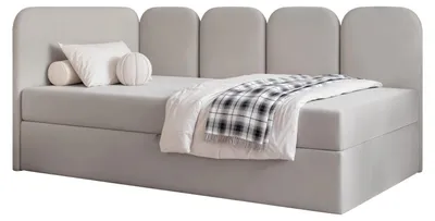 Obrázek produktu pro Dětská postel FINO 90x200, levá strana, úložný prostor, matrace Bonell, šedý velur