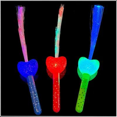 Produktbild von 3 Stück LED Herz Leuchtstab Glasfaser Blinkstab Partystab Leuchtwedel (36cm) in 3 Farben - Hochzeit Konzert Party (bunt)