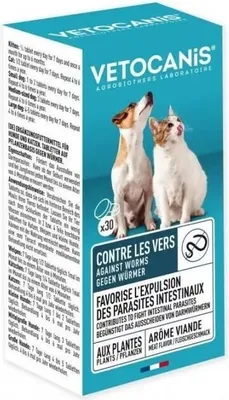Productafbeelding van Wormtabletten voor honden en katten, VETOCANIS VerZen, ter ondersteuning van de darmgezondheid, met plantenextracten, vleessmaak, 30 tabletten