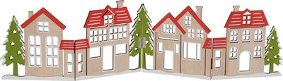 Deko Häuserzeile aus Holz klappbar 60 x 16 cm - bunt - Weihnachtsstadt Silhouette zur Tischdekoration - Weihnachtsdeko Tischdeko für Weihnachten Weihnachtsstadt Skyline