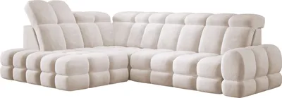 Image de DomoHome Canapé d'angle Tollo Crème Tissu Salvador Côté gauche 302x217x105 cm, Canapé en L avec fonction sommeil, Tiroir de lit 120x85x17 cm, Réglable électriquement