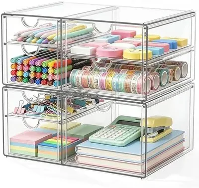 Produktbild von Acryl Schreibtisch Organizer mit 7-Schubladen: 2 Stücke Schubladenbox | Durchsichtig Schminktisch Organizer | Make up Organizer | Büro Organizer für Bürobedarf Kosmetik Schmuck