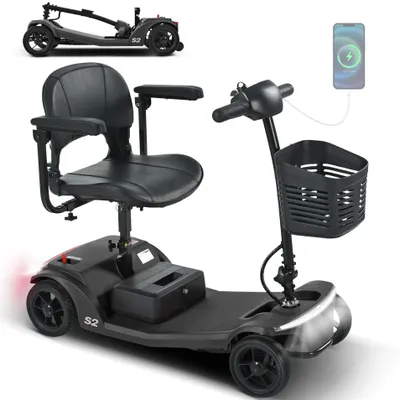 Obrázok produktu pre LVHOM Elektromobil, 4-kolesový skúter pre seniorov, rýchlosť 6 km/h, skladací elektrický skúter, 250 W, elektrický skúter s USB, olovená batéria 12 Ah, skúter pre seniorov s nosnosťou do 136 kg
