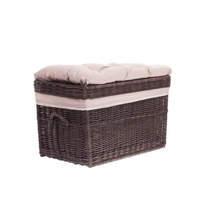 Produktbild von Wäscheschrank Truhe für Wäsche dunkelbraun mit Besatz und Kissen 70X43 H44 CM