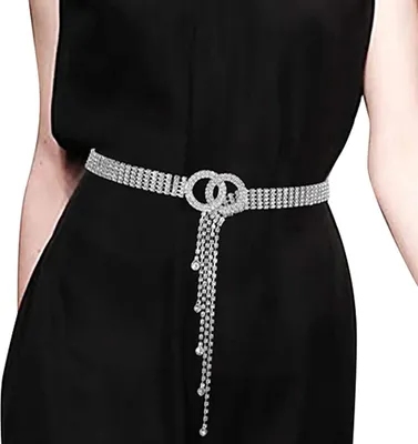 Immagine prodotto di Donna, cristallo, strass, cintura, cintura, scintillio, catena, con, doppio, O-ring, cintura