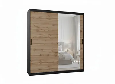 Produktbild von Kleiderschrank MIRANO 200x215 cm Eiche Wotan Schwebetürenschrank Loft Groß