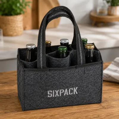 Produktbild von Gravidus Flaschentasche Filz Sixpack Flaschenträger 6 Flaschen Grau, KI-generiertes Bild
