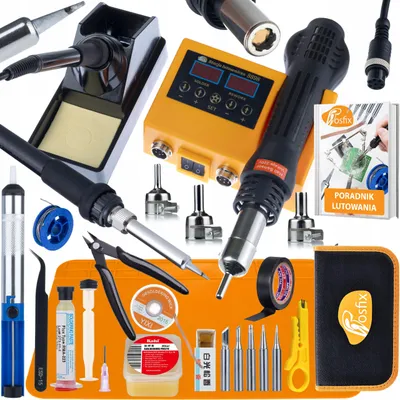 Zdjęcie produktu dla Rosfix Orange Husky 2w1 ProKit - Stacja lutownicza HOT AIR + grotowa | 660W | LCD | 100–480°C | Zestaw 16w1 | Etui | Poradnik | Precyzyjne lutowanie SMD