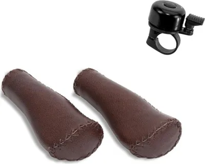 Immagine prodotto di Manopole ergonomiche per bicicletta Selle Orient in vera pelle 135/135 mm marroni incl. 1 campanello per bicicletta