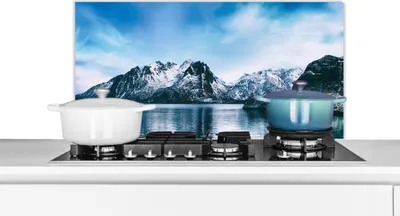Obrázek produktu pro KitchenYeah® Splashback kitchen - Kuchyňský splashback - Ochrana stěny sporáku a dřezu - Voda - Hory - Příroda 80x40 - Alu-Dibond (alternativa ke skleněnému splashbacku) - Tepelně odolný - Splashback na sporák