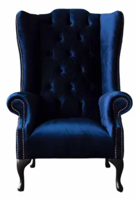 Produktbild von Ohrensessel Chesterfield Sofa Couch Polster 1 Sitzer Sessel Textil Blau