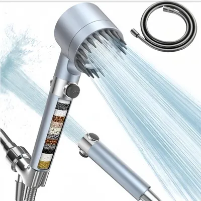 Produktbild von Duschkopf mit 15‑Schichten‑Filtersystem – Hochdruck, 3 Strahlarten, 1,5m Schlauch, Silikon‑Massageelement,entfernt Chlor, Schwermetalle & Bakterien