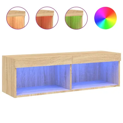 Image de vidaXL Armoire TV avec lampes LED Chêne Sonoma 100x30x30 cm