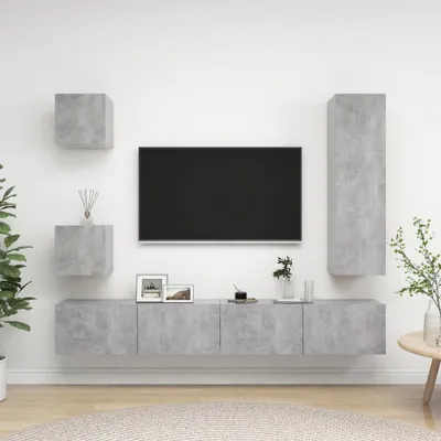 Produktbild von The Living Store 5-tlg. TV-Schrank-Set Betongrau Holzwerkstoff