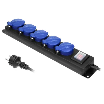 Obrázek produktu pro Prodlužovací kabel pro dílny odolný proti rozbití, 5 zásuvek 2P+Z (Schuko), IP44, gumový kabel, H05RR-F 3x1,5 mm, délka 3 m
